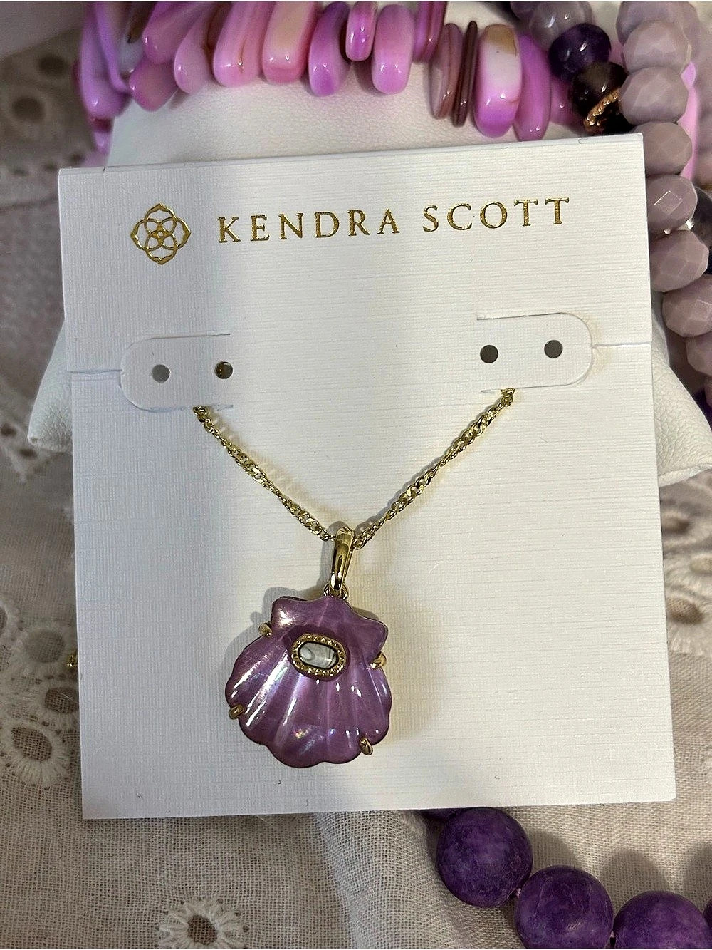 Kendra Scott Brynne Shell Short Pendant Necklace Purple Shell Pendant Necklace